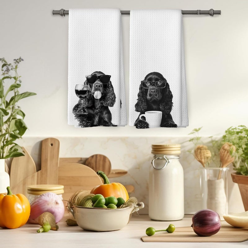 Mcehtle Funny Cocker Spaniel Kitchen Towels Set of 2, Funny Dog Kitchen Accessories, Coffee Station Wine Bar Decor, Dog Chef Gift Hand Towel, Dining Room Decorative Tea Towel Dish Towels 16x24 Inch - Image 4